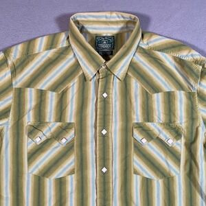 Lucky Brand Mens Western Diamond Peal Snap‎ Shirt 2XL Green Cowboy Sawtooth